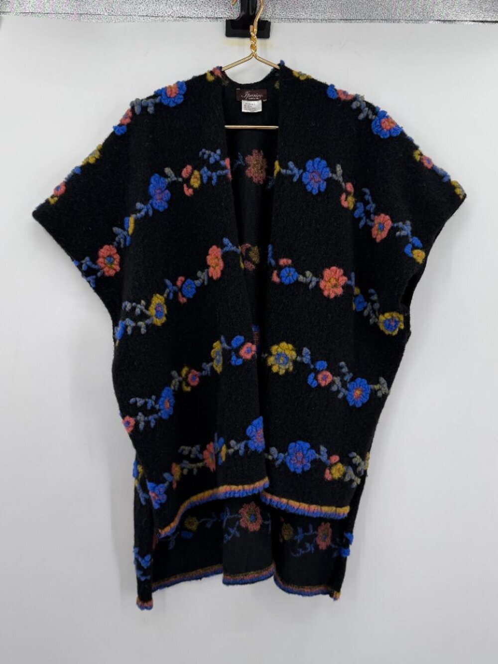Iperico Made In Italy Floral Wool Blend Open Cardigan Sweater Vest OSFA